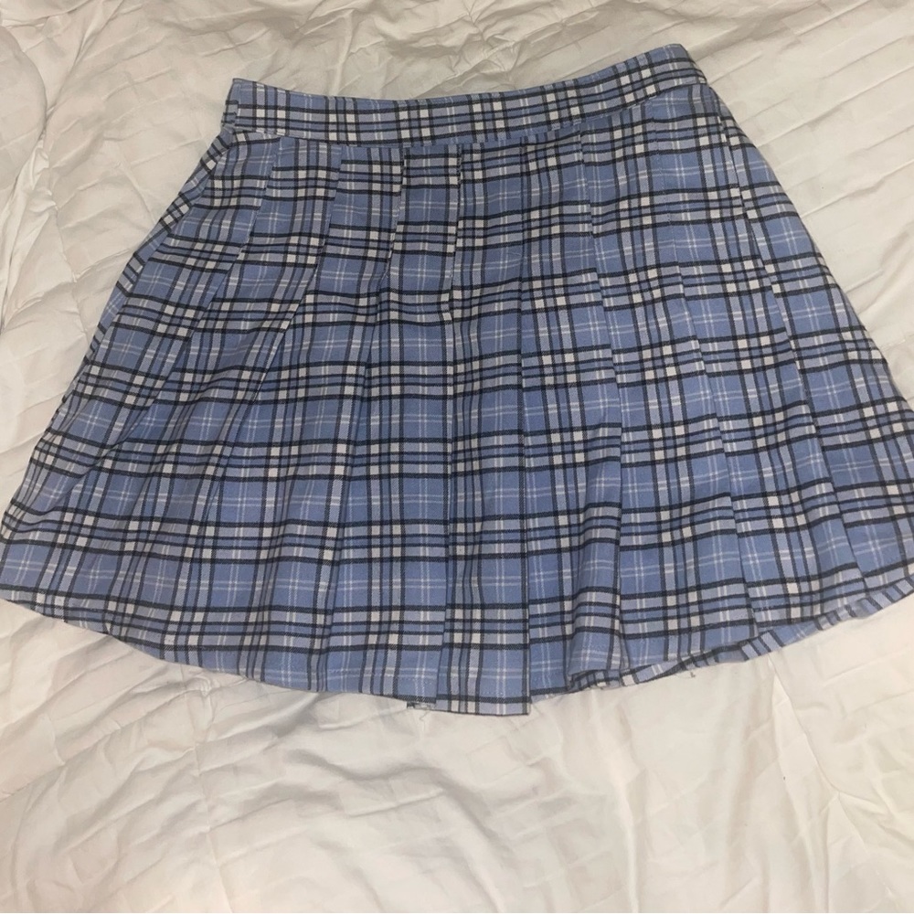 hollister co high rise blue plaid ruffle mini skirt